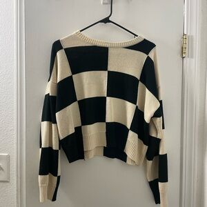 Checkered Cream and Black Oversized Sweater